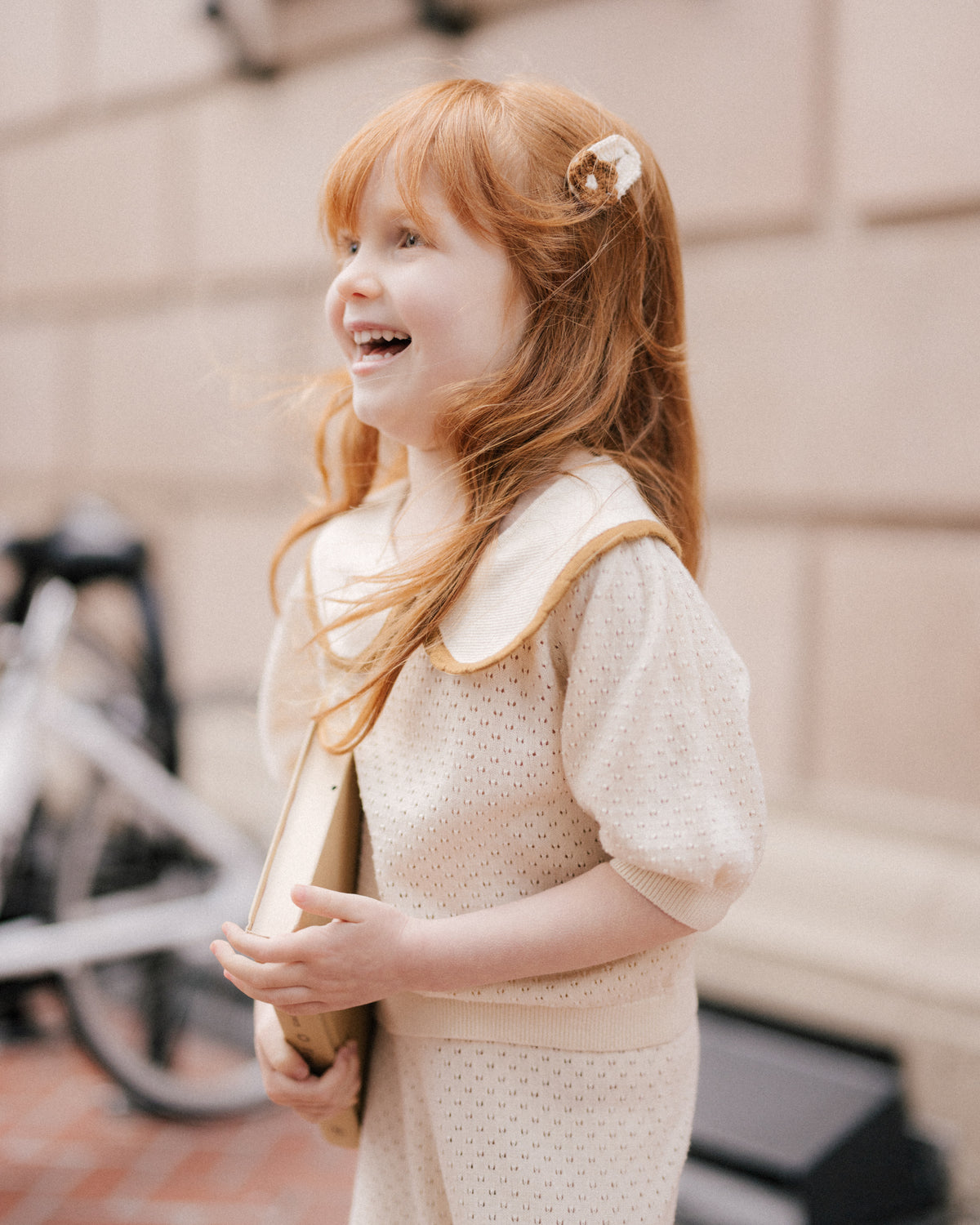 Natural Pointelle Collared Top