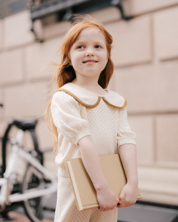 Natural Pointelle Collared Top