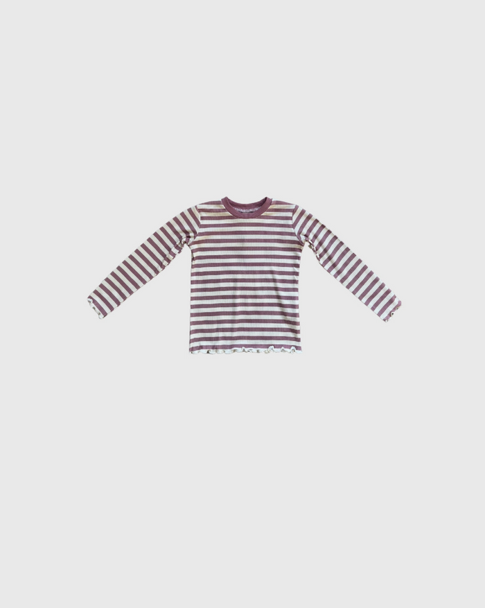 Mauve Stripe Lettuce Hem Tee