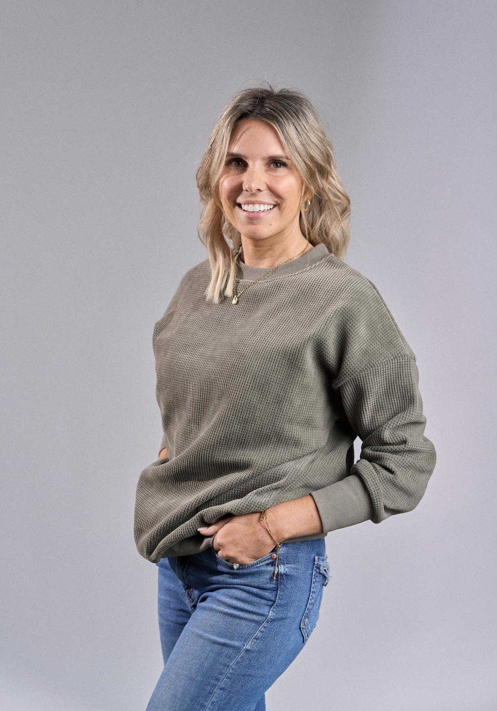 Army Green Adult Waffle Crewneck