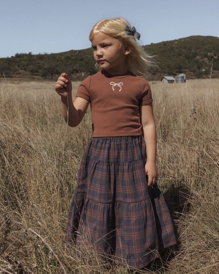 Midnight Plaid Tiered Midi Skirt
