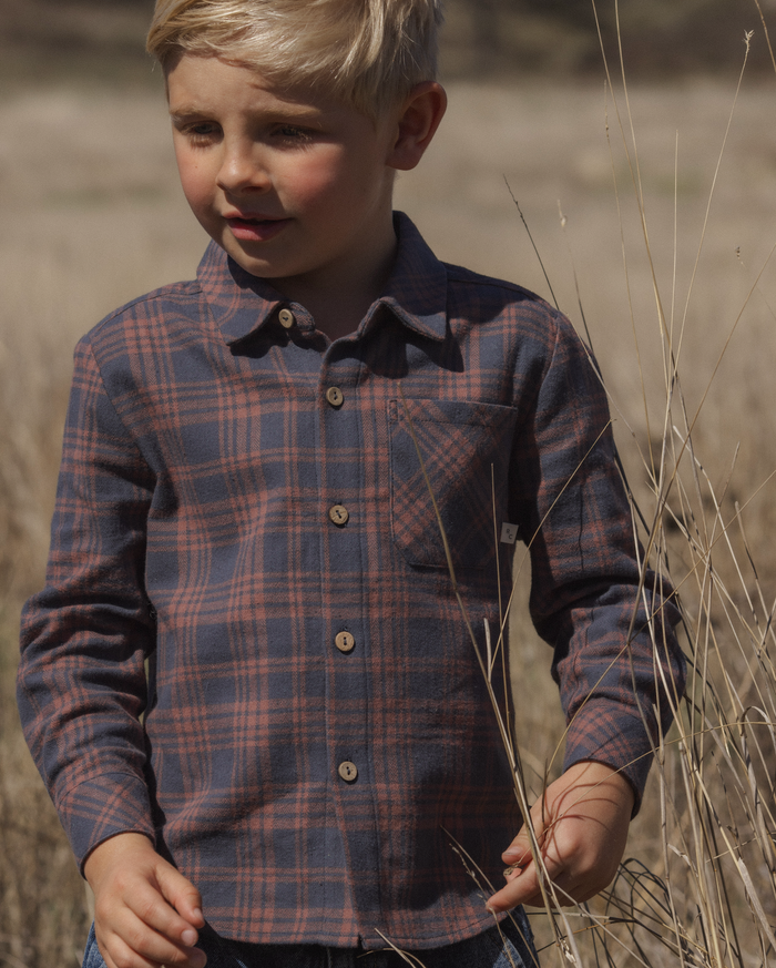 Midnight Plaid Collared Long Sleeve Shirt