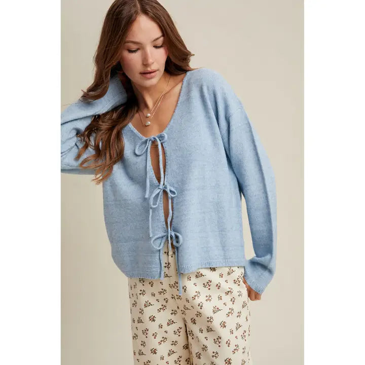 Sky Front Tie Sweater