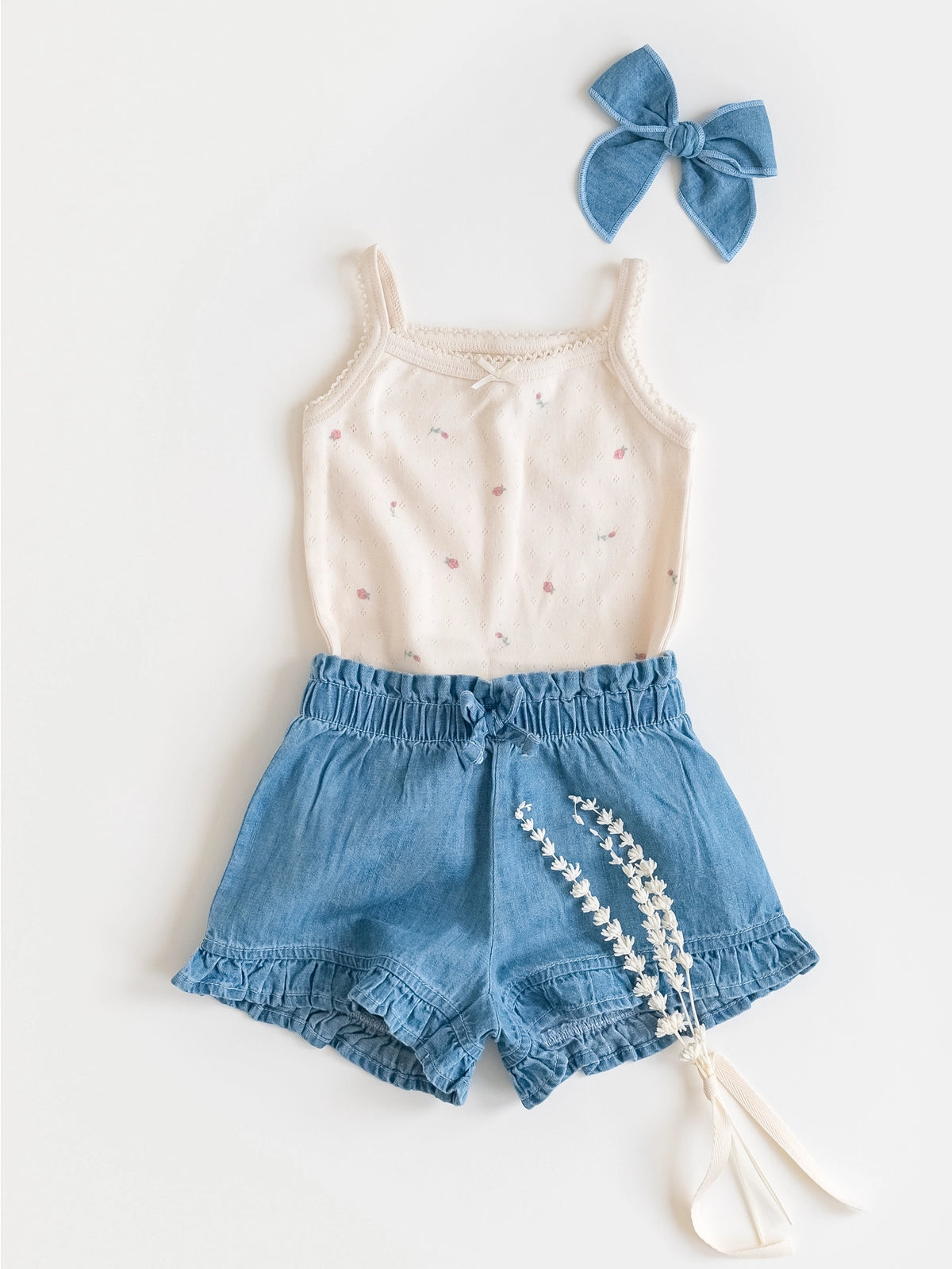 Chambray Ruffle Waist Shorts