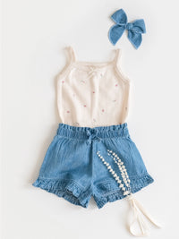 Chambray Ruffle Waist Shorts