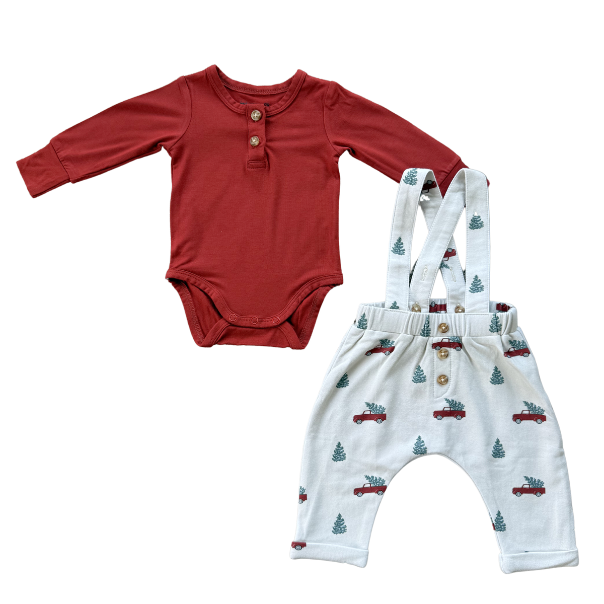 Christmas Truck Henley + Suspender Pant Set