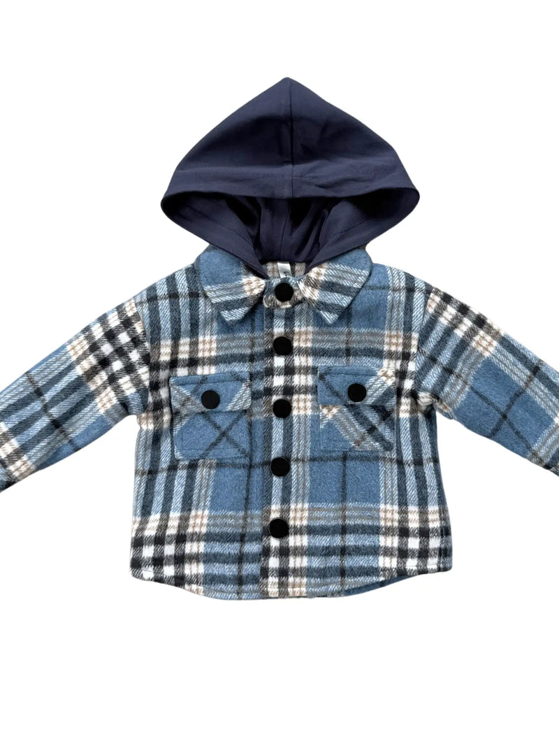 Blue Plaid Hooded Shacket