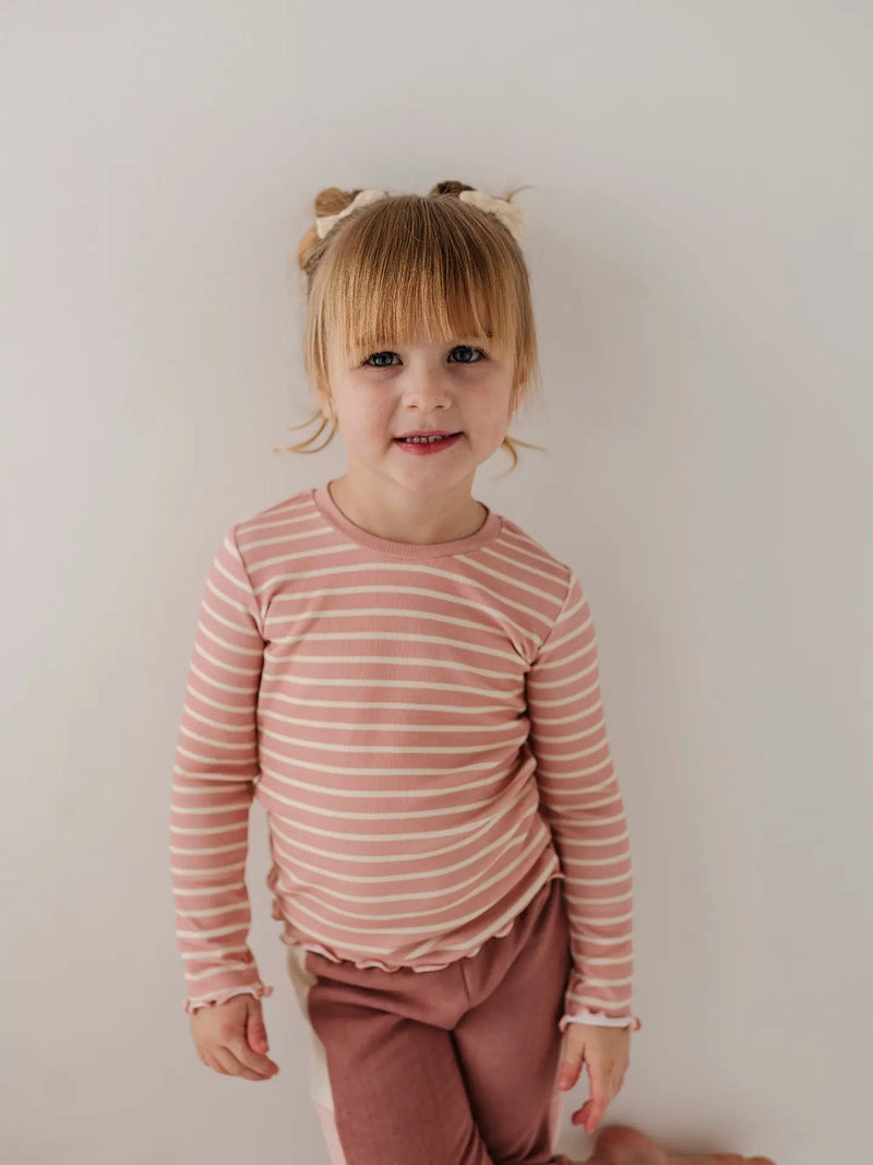 Misty Rose Stripe Lettuce Bamboo Long Sleeve