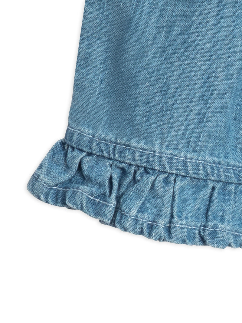 Chambray Ruffle Waist Shorts
