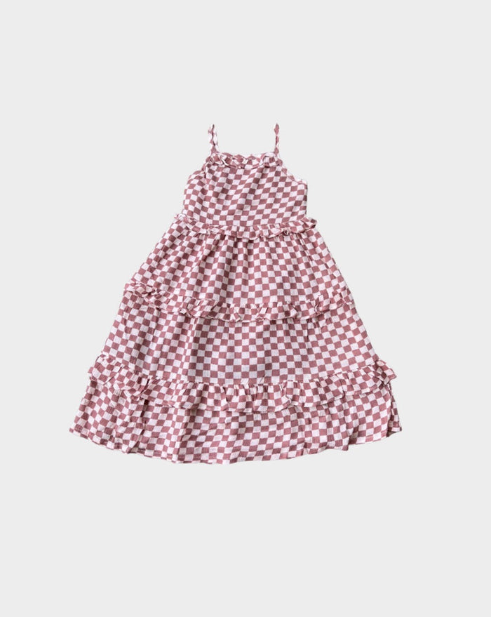 Strawberry Check Ruffle Maxi Dress