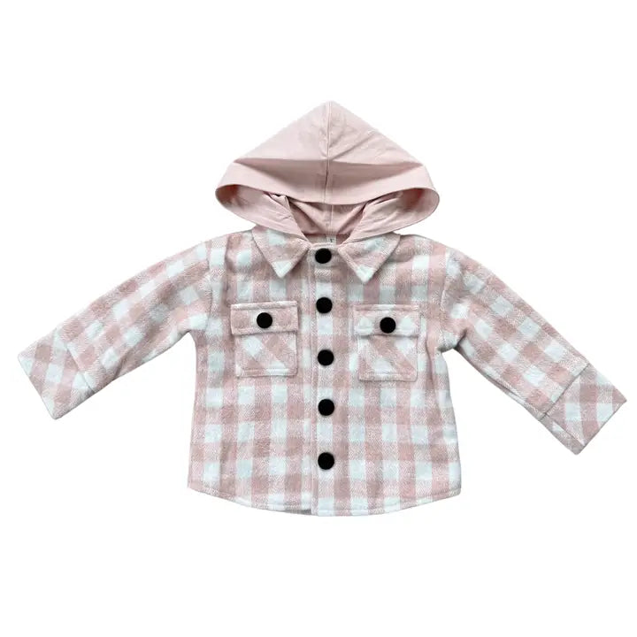 Misty Rose Plaid Hooded Shacket