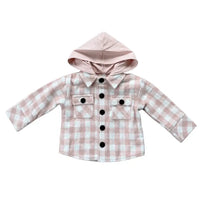 Misty Rose Plaid Hooded Shacket