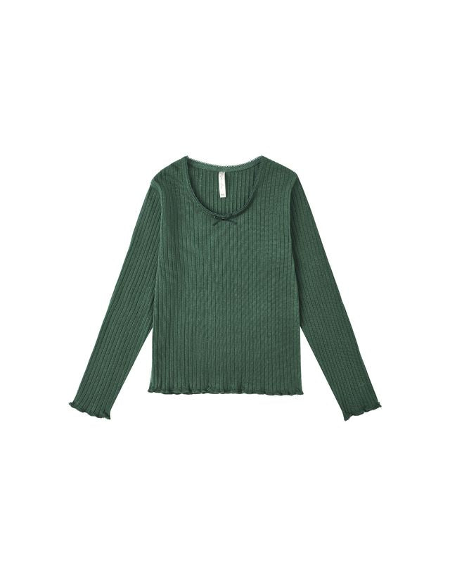 Green Ribbed Long Sleeve Tee