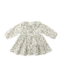 Green Floral Ruffle Collar Button Dress