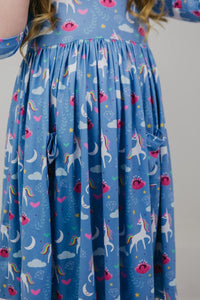 Blue Moon Unicorn Pocket Twirl Dress