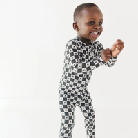 Checkered Lightning Bolt Small Ribbed Zip Romper
