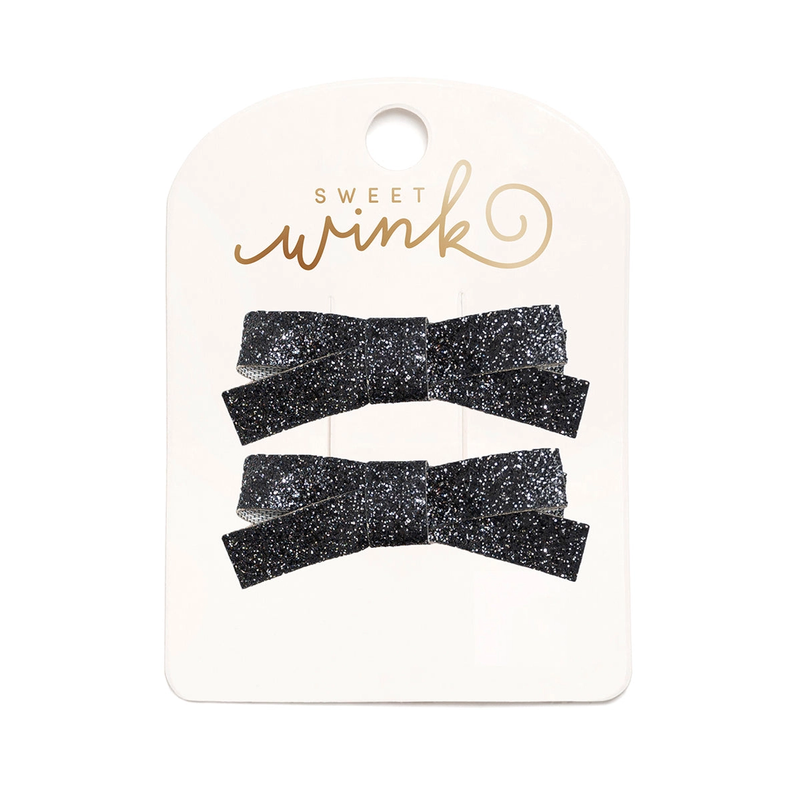 Black Glitter Bow Clip Set