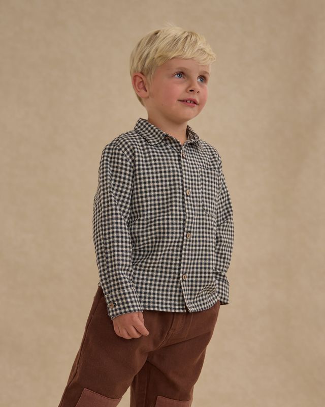 Black Gingham Collared Shirt