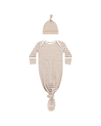 Golden Stripe Knotted Baby Gown Set