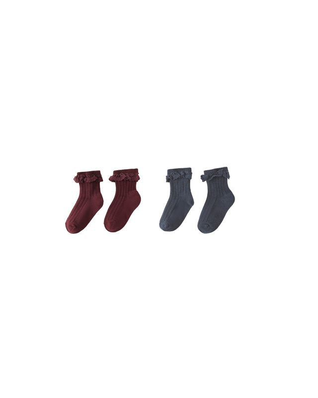 Burgundy + Navy Lace Trim Socks