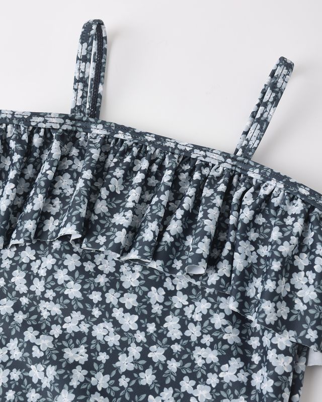 Navy Floral Ruffle One-Piece