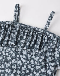 Navy Floral Ruffle One-Piece