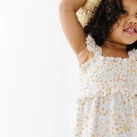 Whimsical Floral Bamboo Flutter Sleeve Dress