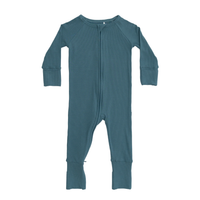 Midnight Teal Small Ribbed Zip Romper