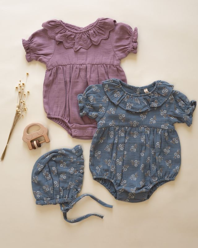 Blue Floral Collared Romper