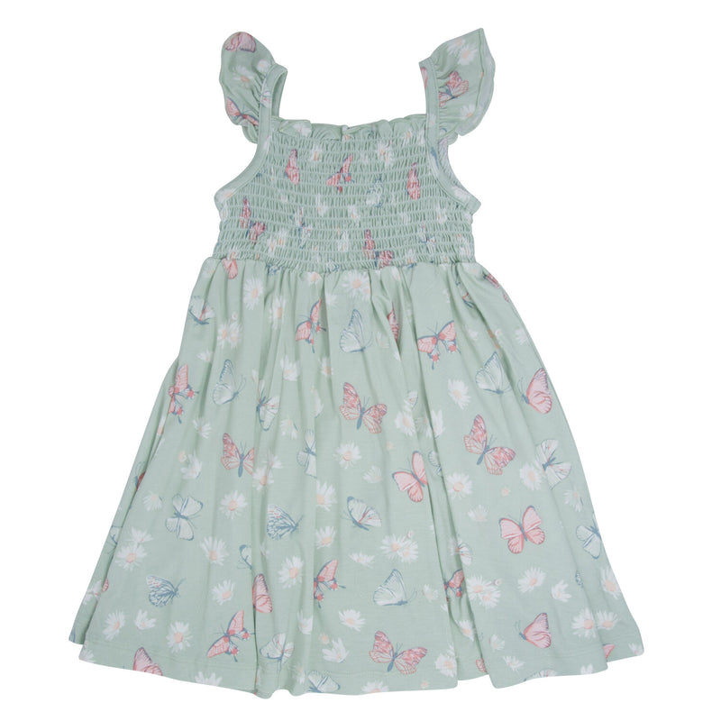 Mint Butterfly Daisy Smocked Dress