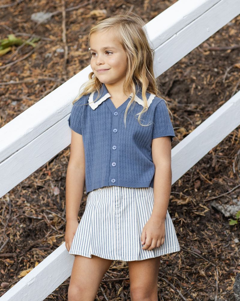Railroad Stripe Pleated Denim Skirt