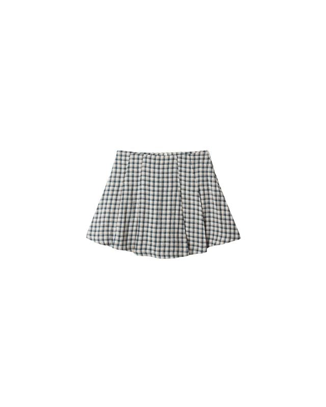 Navy Check Pleated Mini Skort