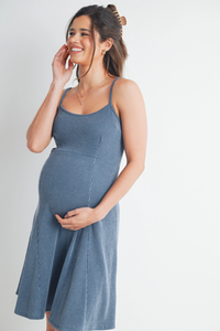 Denim Ribbed Maternity Skater Dress