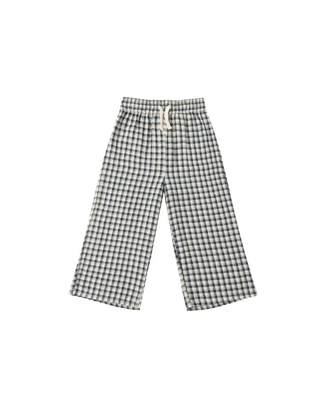 Navy Check Wide Leg Pant