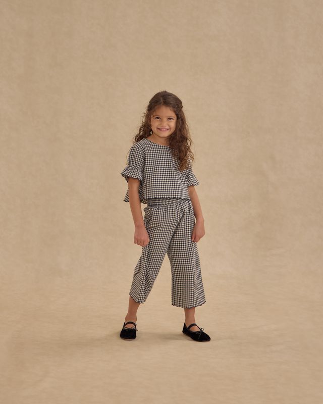 Black Gingham Wide Leg Pant