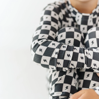 Checkered Lightning Bolt Small Ribbed Pajama Set