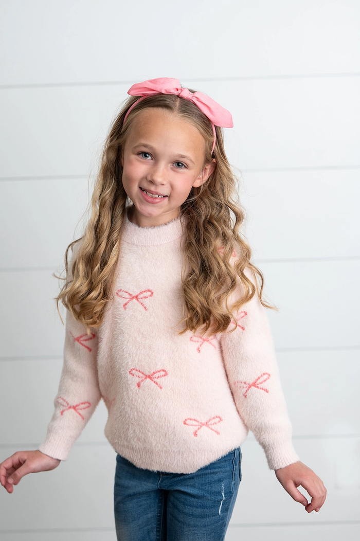 Fuzzy Pink Bow Sweater