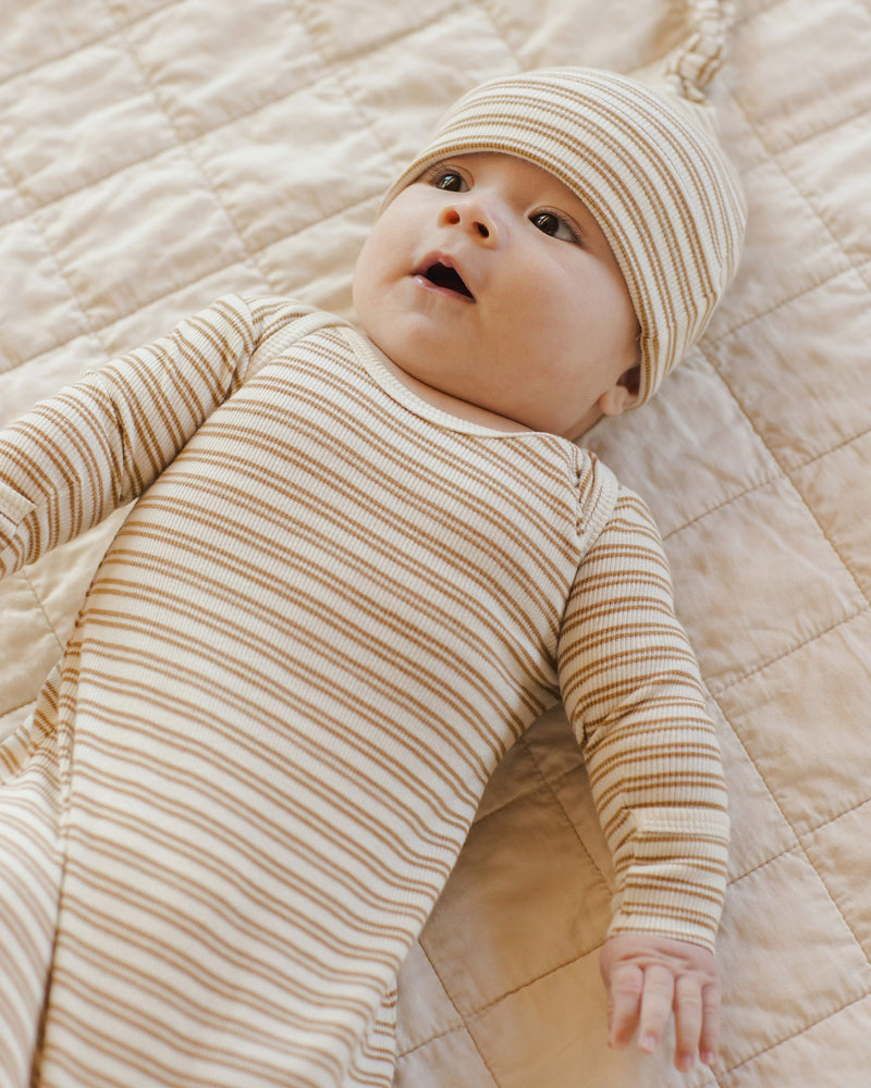 Golden Stripe Knotted Baby Gown Set