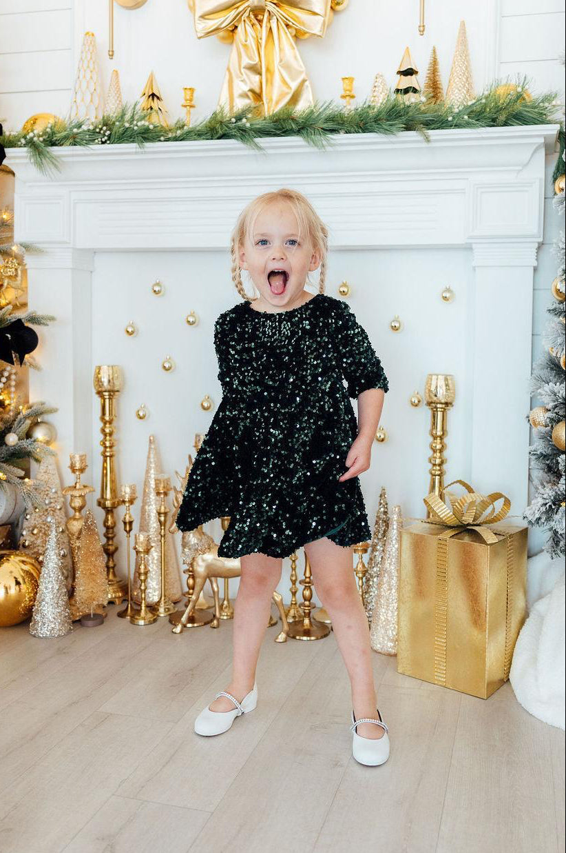 Hunter Green Velvet Sequin Dress