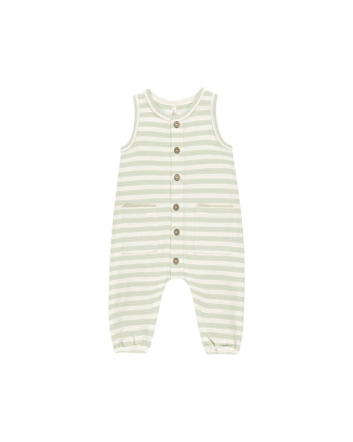 Mint Stripe Waffle Jumpsuit