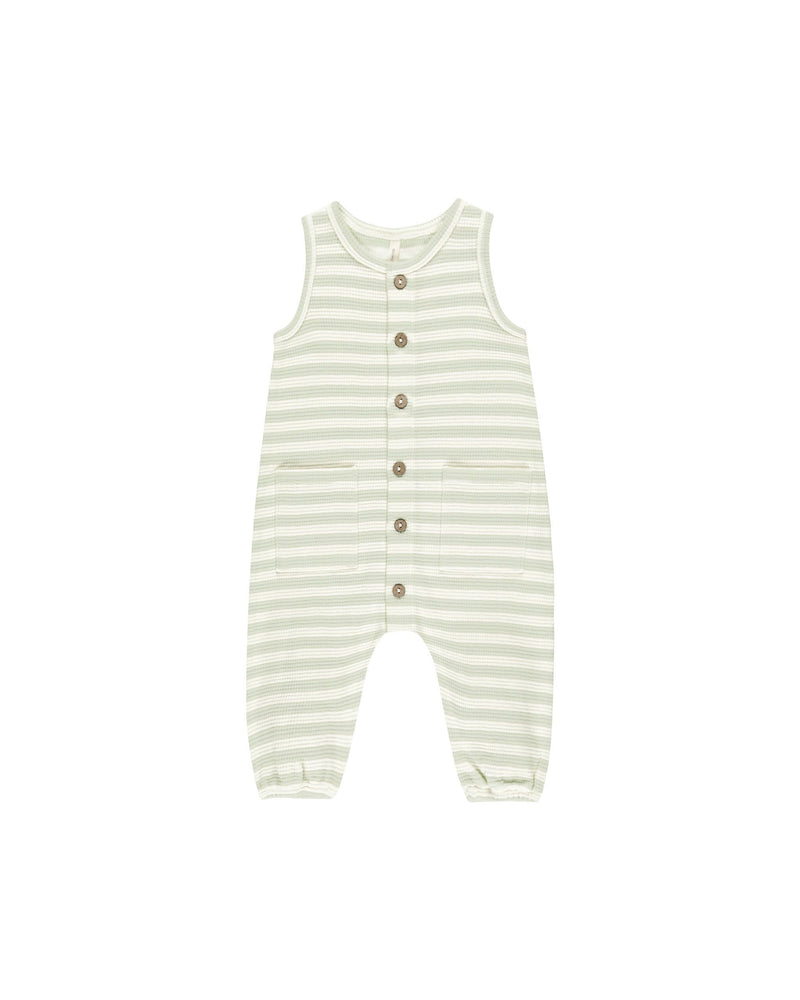 Mint Stripe Waffle Jumpsuit