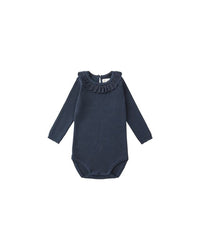 Navy Ruffle Collar Bodysuit
