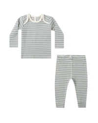 Steel Blue Stripe Ribbed Tee + Legging Set