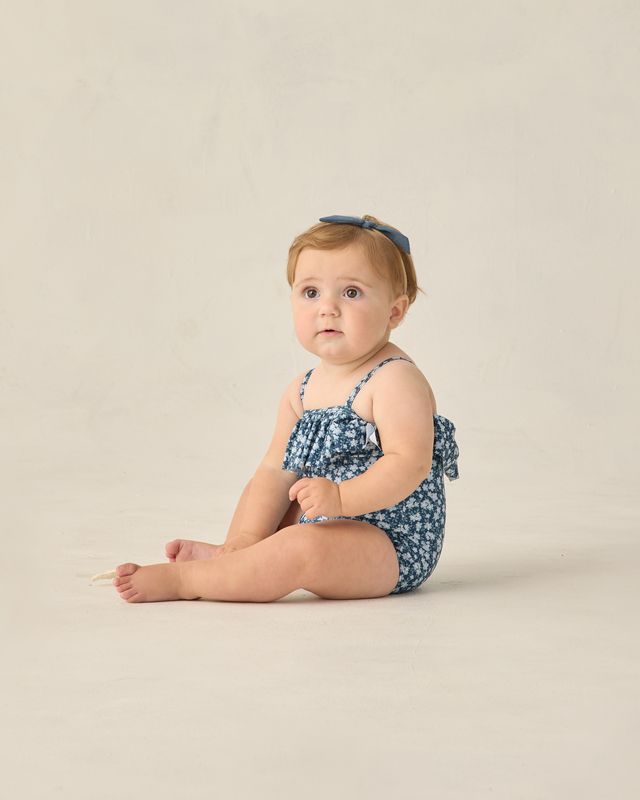 Navy Floral Ruffle One-Piece