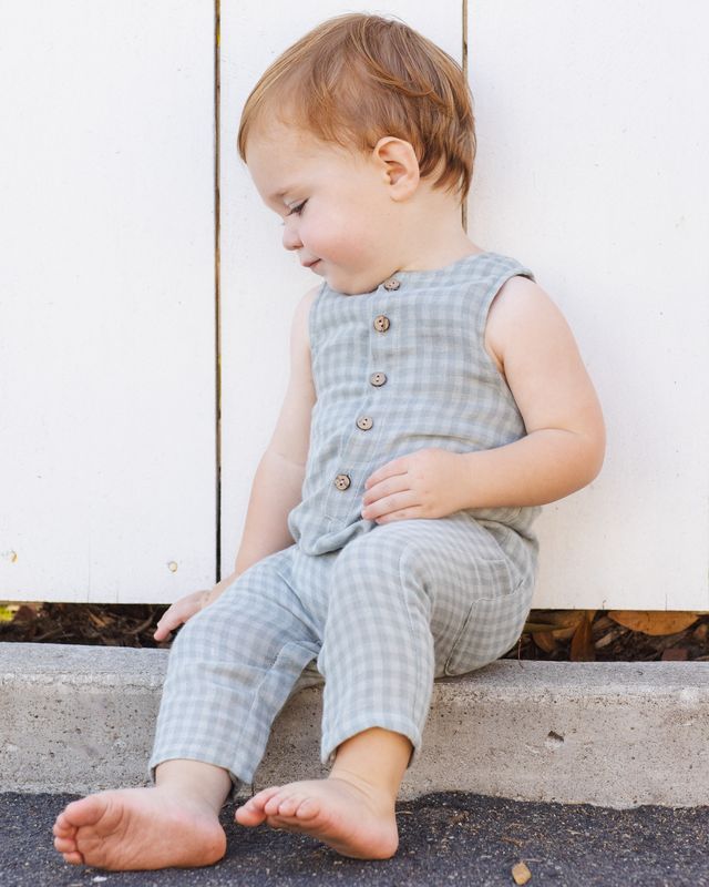 Green Gingham Button Jumpsuit
