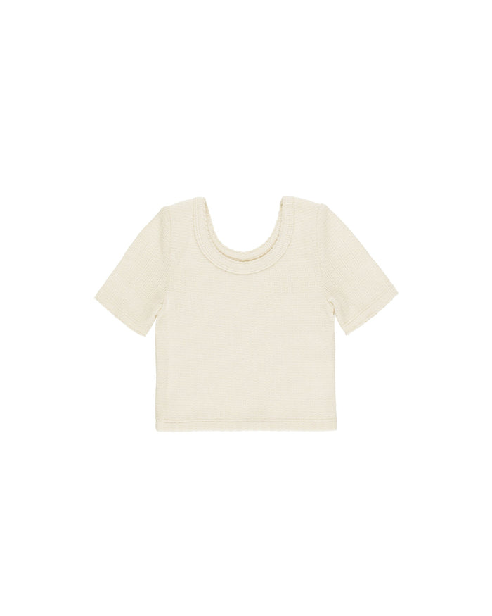 Natural Pointelle Scallop Tee