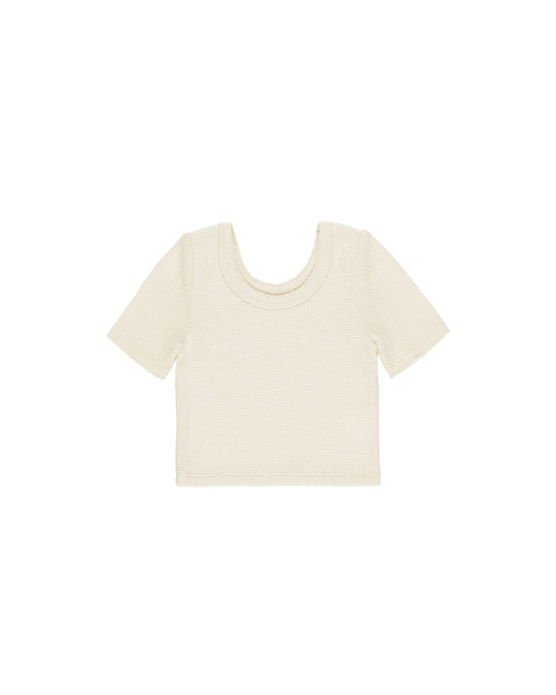 Natural Pointelle Scallop Tee