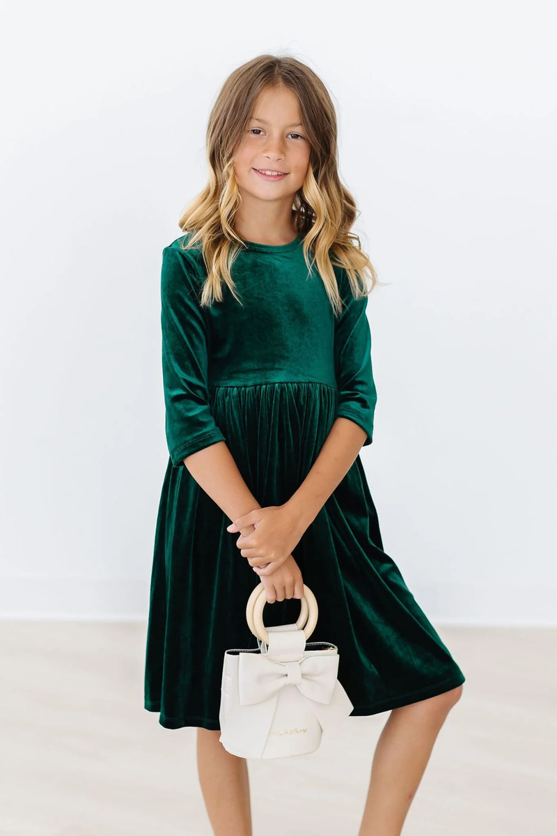 Hunter Green Velvet Twirl Dress