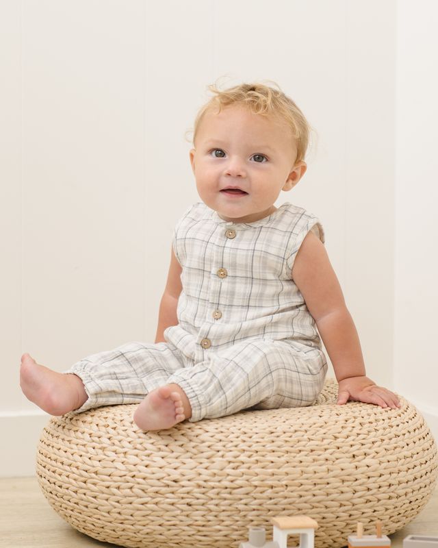 Blue Plaid Woven Jumpsuit