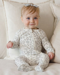 Blue Floral Bamboo Zip Footie